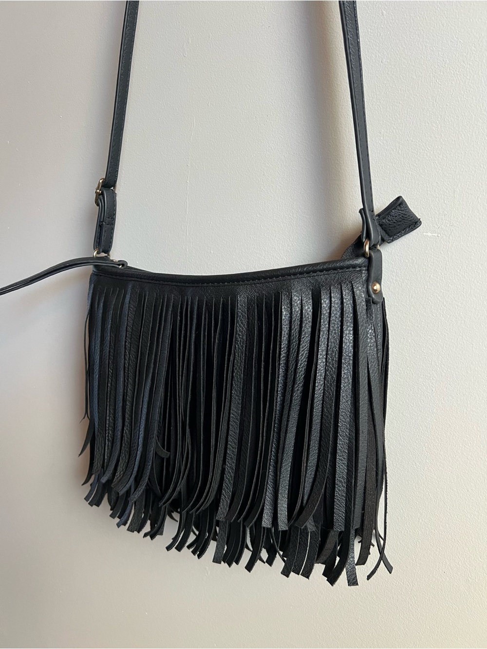 Call It Spring Black Fringe Faux Leather Crossbody Bag Boho Festival Style